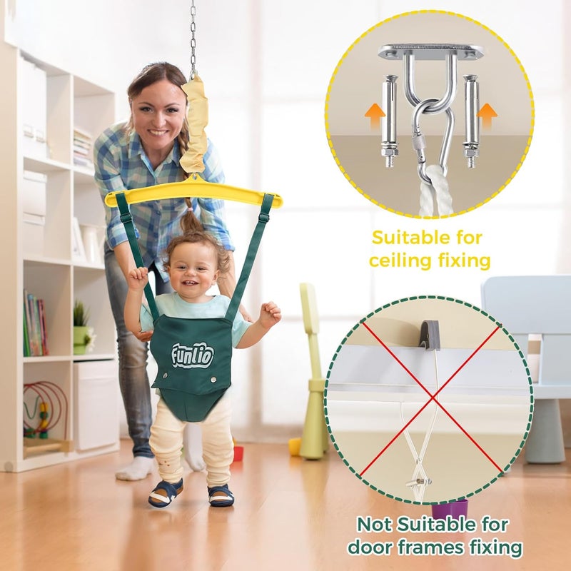 FUNLIO Baby Jumper with a Ceiling Hook for 6-24 Months, Baby Door Jumper for Indoor/Outdoor Play, Infant Jumper Doorway with Adjustable Chain, Easy to Assemble & Store (with a Ceiling Hook) - Green - Image 2